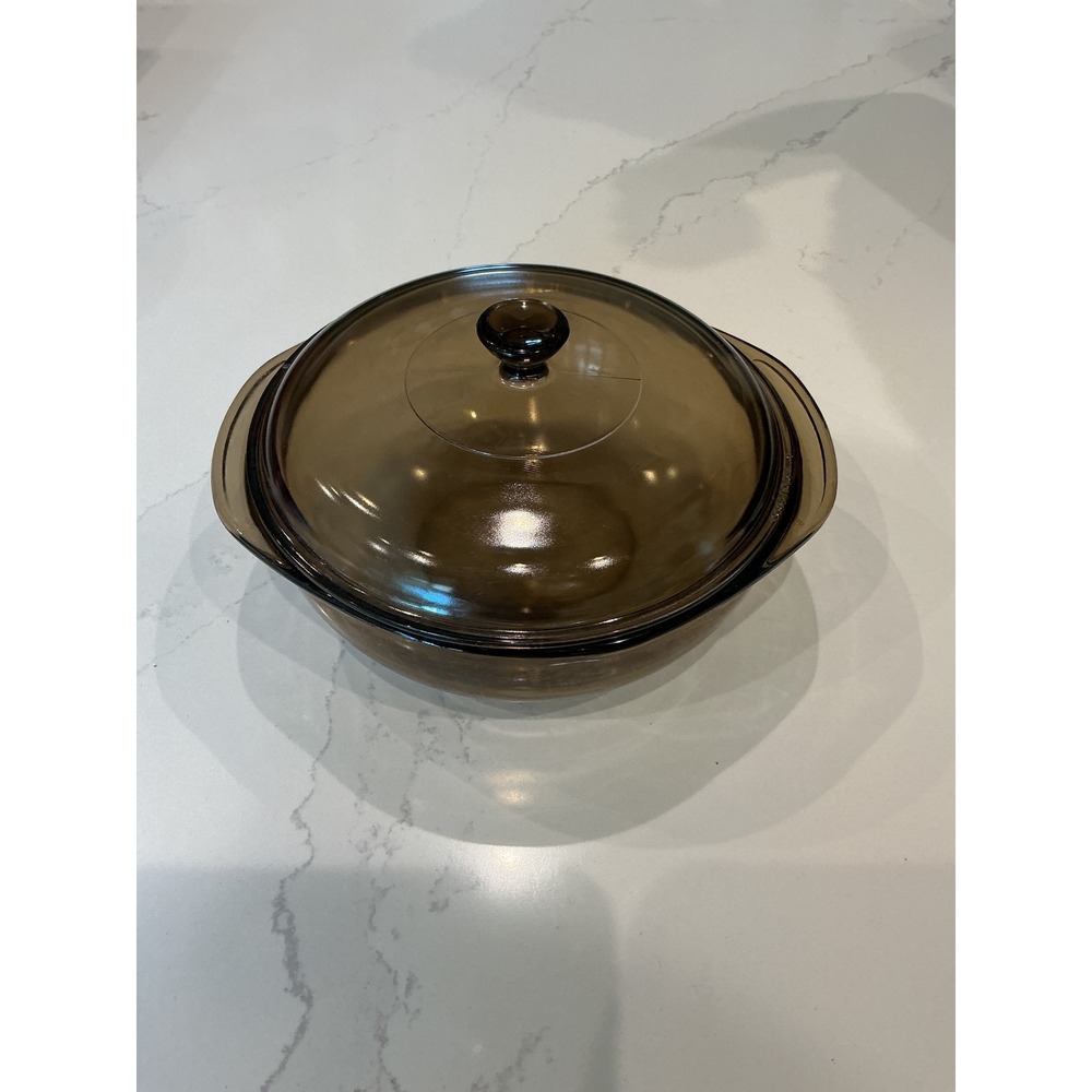 Vintage Pyrex fireside Brown Glass Casserole Dish with Lid 024 2L Round